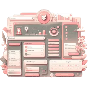 A red background with a pink web interface.