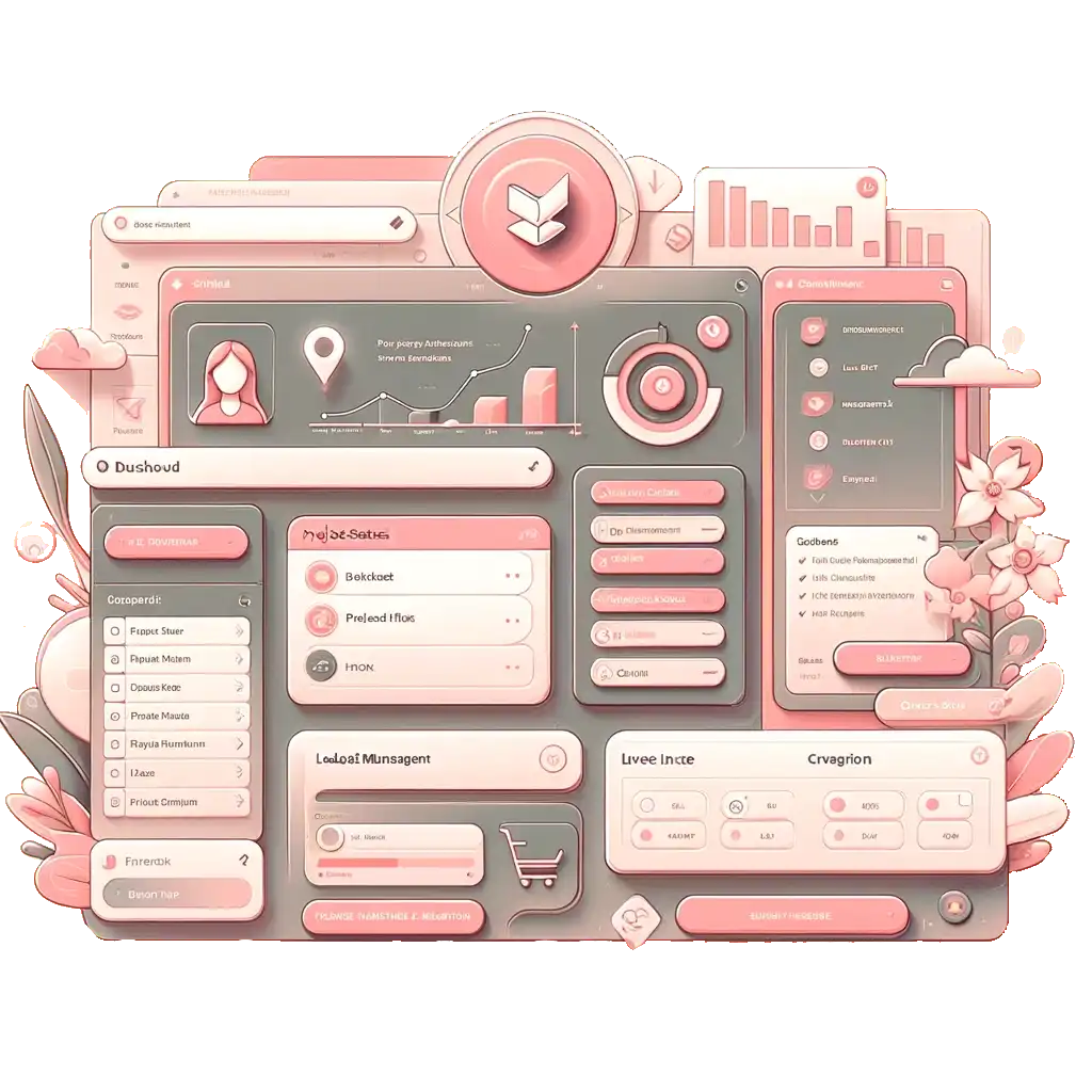 A red background with a pink web interface.