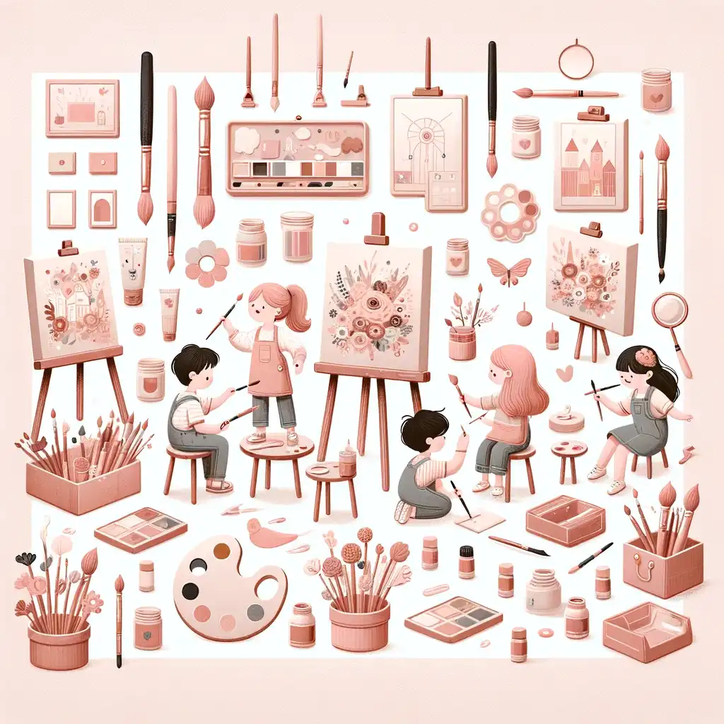 An illustration of a group of people training in an art studio for a painting party.