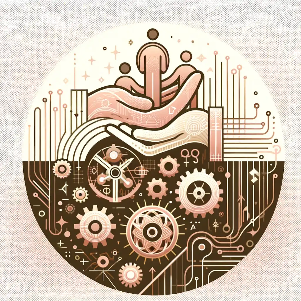 An illustration of a hand with gears, symbolizing ongoing support.